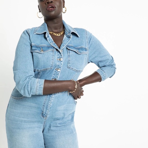 Eloquii Wide-Leg Denim Jumpsuit - Picture 2 of 11